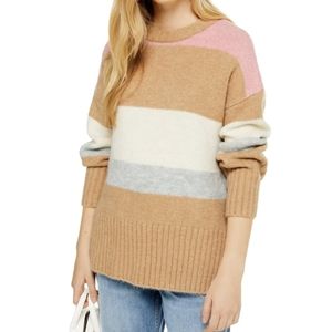 Topshop Camel Supersoft Stripe Crewneck Sweater